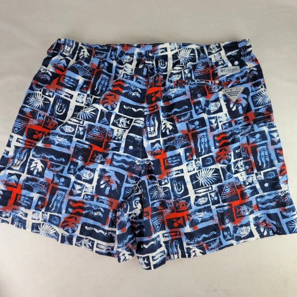 Columbia Mens Super Backcast Water Shorts XL Blue Tropical Print Swim Trunks NEW